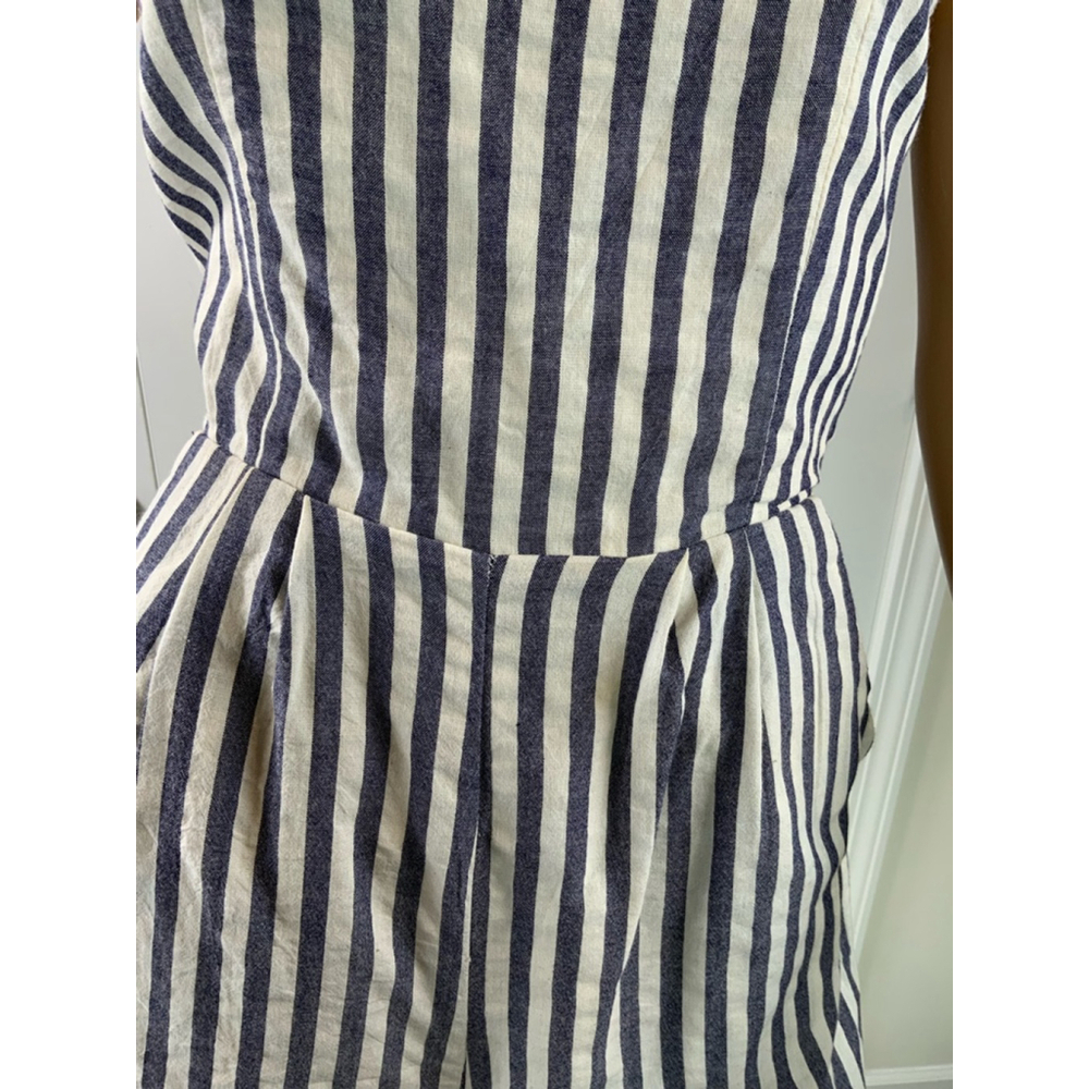 Women's Striped Romper Romper Size 6 Blue/White Ruffles Fitted Waist Cottagecore - Picture 4 of 16